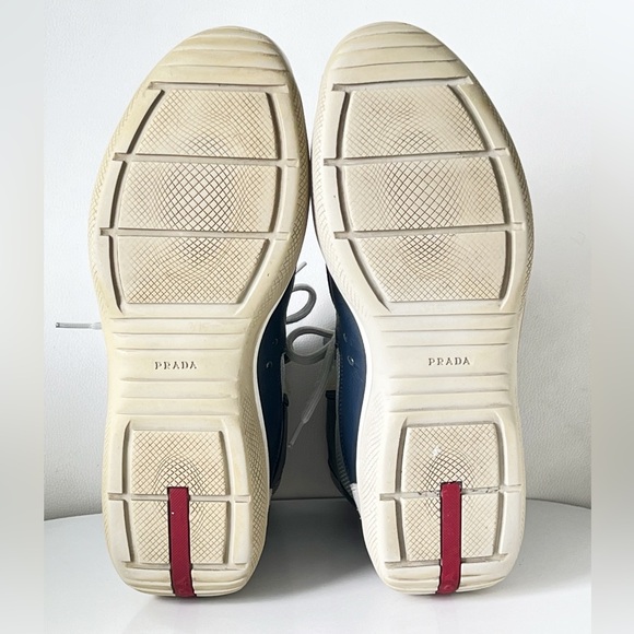PRADA America’s Cup High-Top Sneakers Blue and Silver Men's Size 12 - Picture 12 of 16